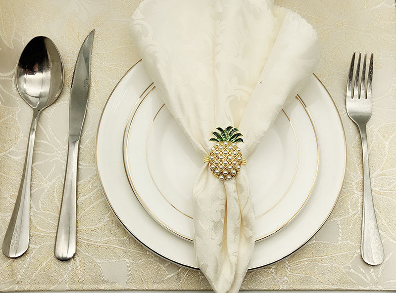 gold silver pineapple with pearls napkin ring wedding holiday decoration family candlelight dinner napkin holder 24 pcs