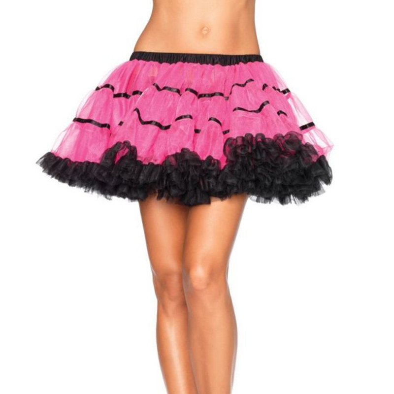 Women Contrast Ruffle Tulle Skirt Sexy Club Stage Dance Show Mini tutu Skirt Striped Mesh Plisse Pleated Petticoat School Girl Party Queen