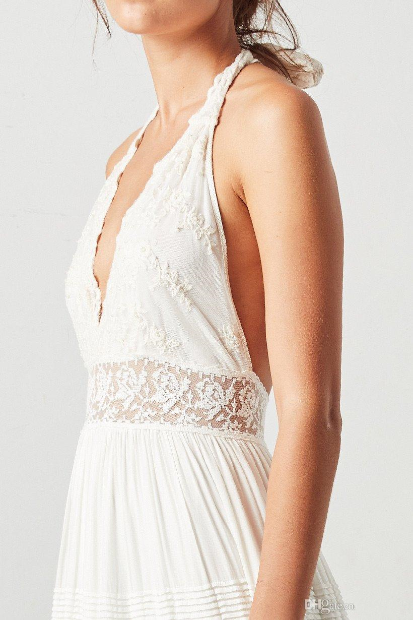 Bohemian Lace Vintage Dresses Retro Halter V Neck Backless Free People Hippie Country Style Bridal Dress Wedding Gown 0220