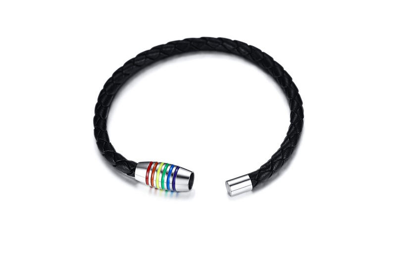 Black Pride Genuine Leather Bangles Rainbow Gay Lesbian Bracelet Stainless Steel Jewelry With Magnetic Clasp PB-014B