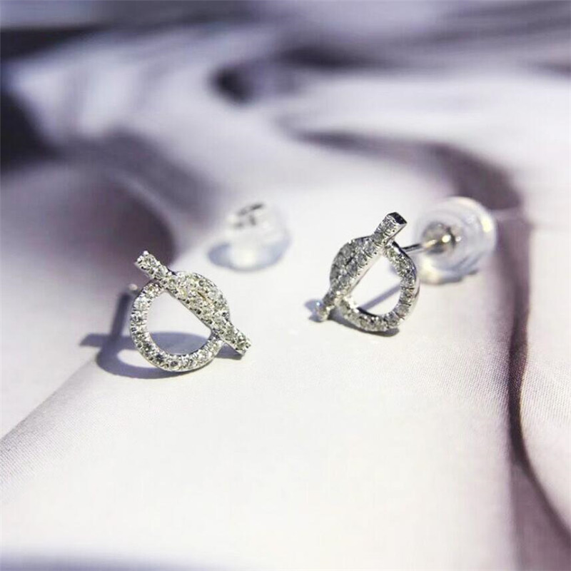 New Arrival Ins Top Selling Simple Fashion Jewelry 925 Sterling Silver&Rose Gold Fill Pave White Sapphire CZ Diamond Women Stud Earring Gift