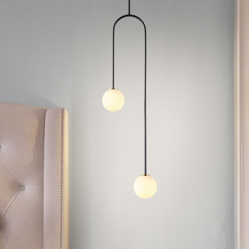 2 Light Minimalism H110-190cm Gold/Black Metal Lustre Led Pendant Lights G9 Luminarias Glass Pendant Lamp Rod Droplight Lamp