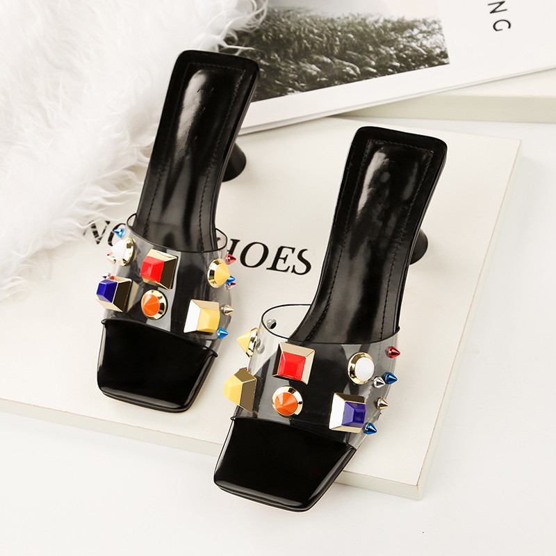 2020 Summer Shoes woman Fashion colorful Rhinestone Rivet Slides High heels Flip flops Transparent PVC women Slippers shoes, Black
2020 Summer Shoes woman Fashion colorful Rhinestone Rivet Slides High heels Flip flops Transparent PVC women Slippers shoes, Black