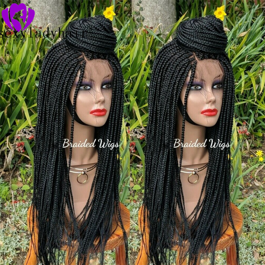 Middle part Long black /blonde /Burgundy /ombre Glueless Braided Synthetic Lace Front Wigs Twist Braids For Afro Black Women Daily Wear