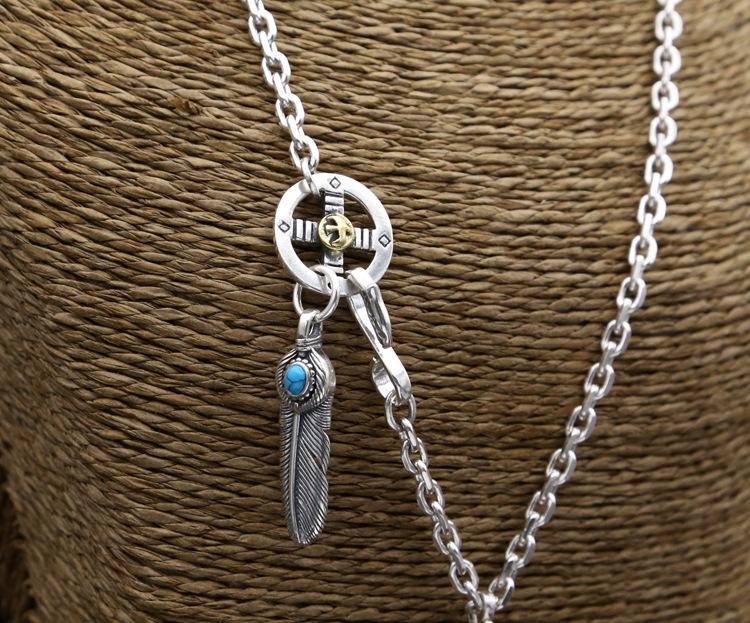 Brand new men's women's 925 sterling silver jewelry vintage antique silver Japanese hand-made designer feather pendant necklaces