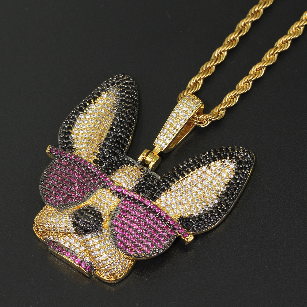 Brass CZ Large Witty dog with glasses Pendants Iced Out Hip Hop Necklace For Men And Women Party Jewelry Gift CN137