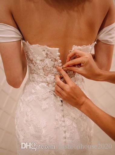 Mermaid New Design Wedding Dresses Off Shoulder Lace Appliques Illusion Open Back Sweep Train Custom Formal Bridal Gowns Robes De Mariee