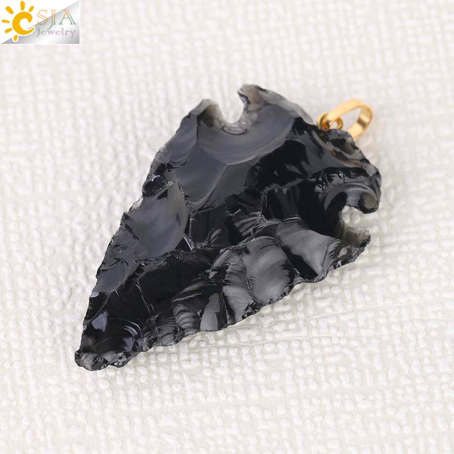 Men Raw Gems Black Obsidian Charms Pendant for Necklace Arrowhead Rough Healing Point Natural Stone Pendants Many Size