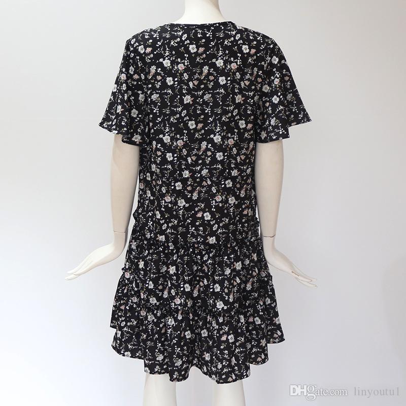 2020 Summer Beach Dress Boho Style Women Floral Print Chiffon Dress Sexy V-neck Short Sleeve A-line Mini Party Dress