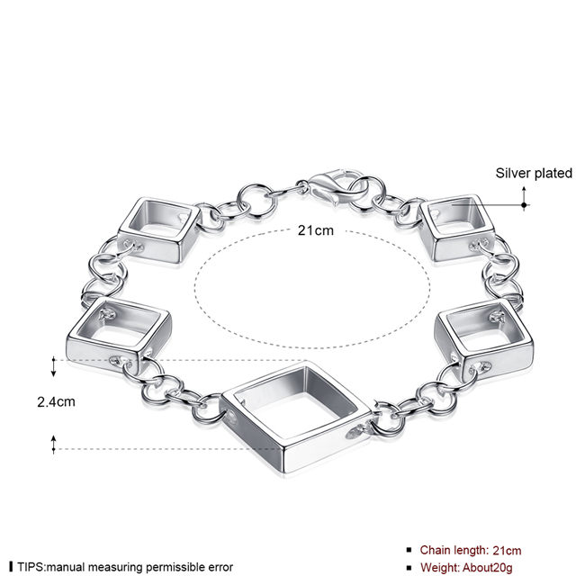 Hot sale best gift 925 silver Full Quartet grid bracelets DFMCH204,fashion 925 sterling silver plated Chain link bracelets high grade