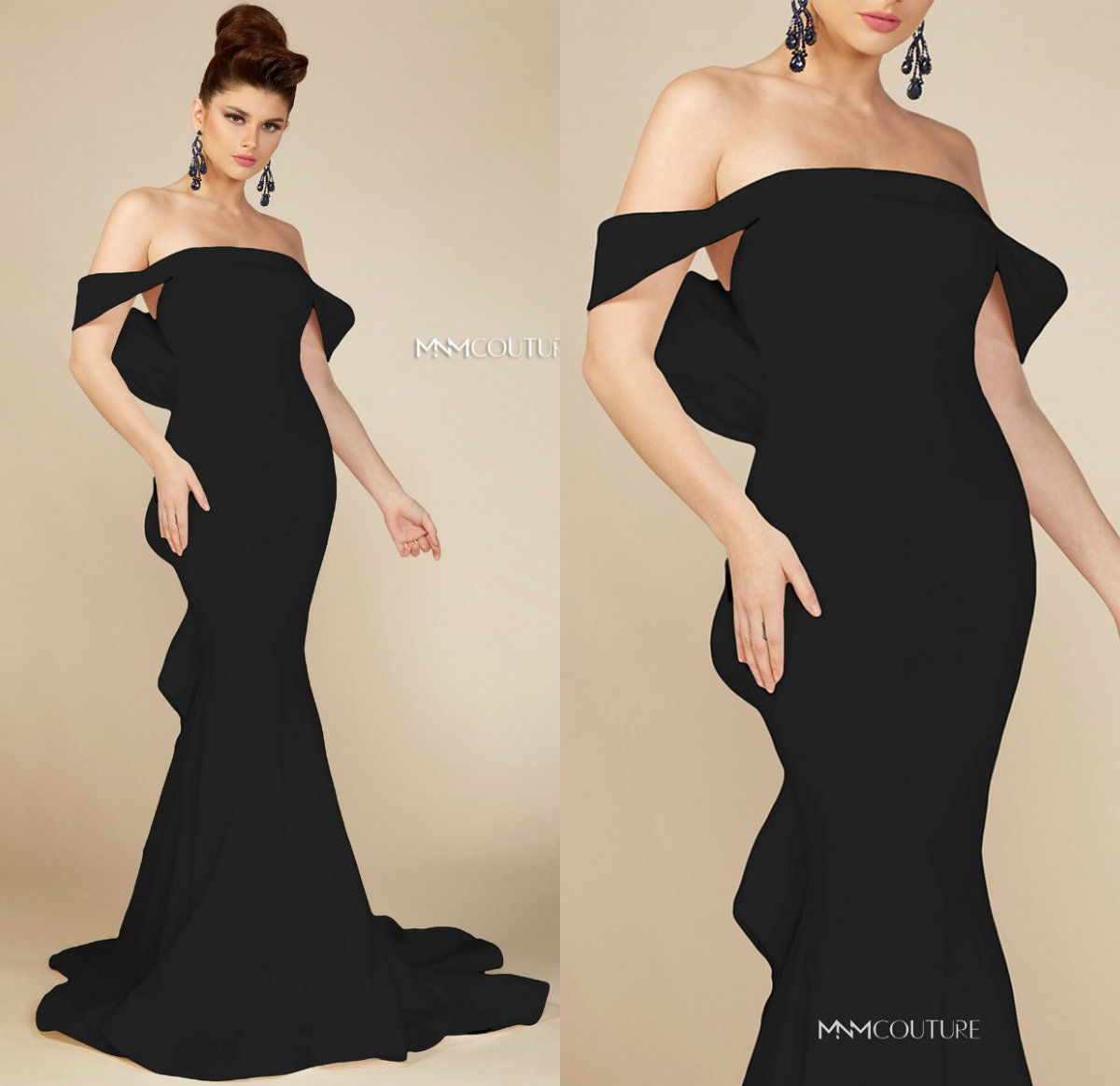 2019 Black Evening Dresses Satin Off The Shoulder Ruffles Bow Sweep Train Mermaid Prom Dress Custom Made Formal Party Gowns