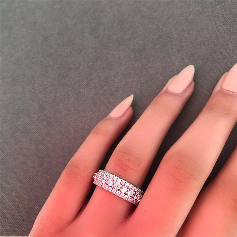 Vecalon Rotatable Promise ring 925 Sterling silver Statement Party Ring Diamond Wedding band rings for women Jewelry