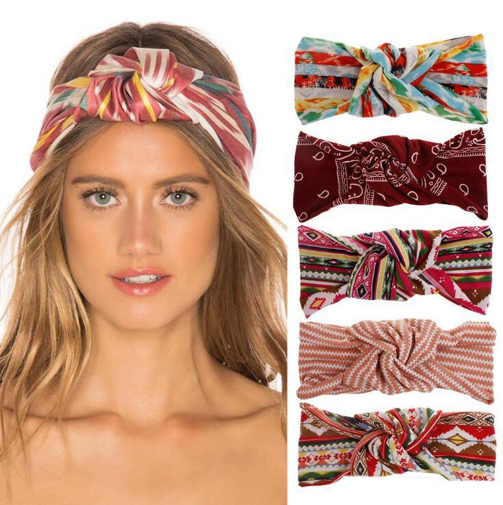 2019 New Boho Style Women Fashion Knot Headbands Beauitful Floral Printed Headwrap Sport Yogo Hair Bands