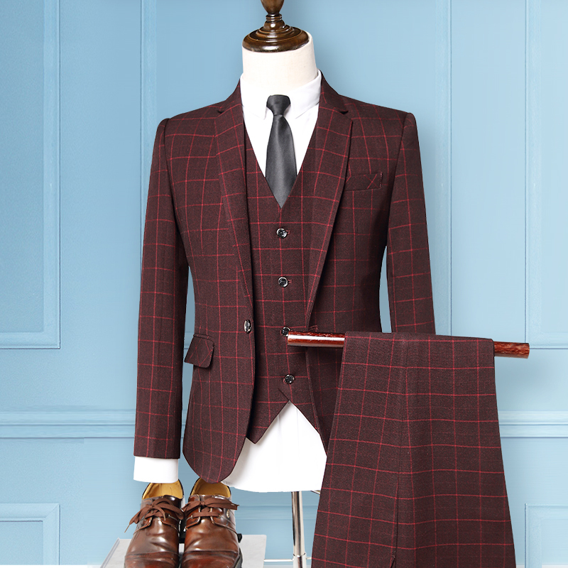 Men' high quality classic plaid suit set of 3 sets, fashion business Slim professional wear, men' ceremonial host dress, Dark gray
Men' high quality classic plaid suit set of 3 sets, fashion business Slim professional wear, men' ceremonial host dress, Dark gray