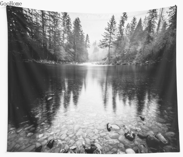 

Forest Reflection Lake Black White Nature Water Wall Tapestry Cover Beach Towel Throw Blanket Picnic Yoga Mat Home Decoration