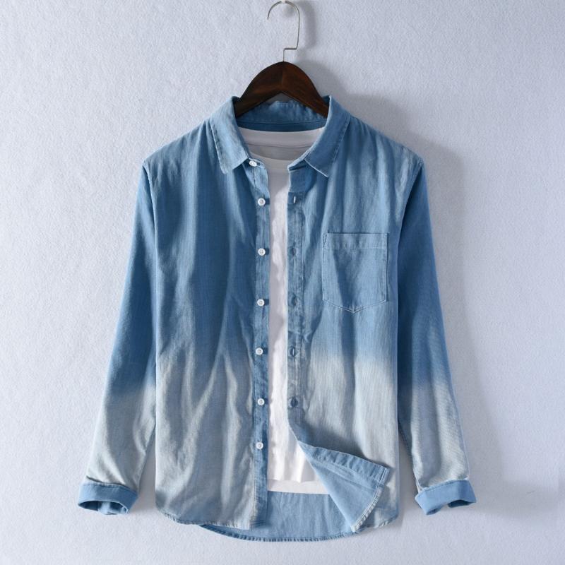 Men's Causal Shirt 2020 Spring Long Sleeve Top Turn Down Collar Cotton Gradual Change Loose Shirt Camisas Social Masculina, Sky blue
Men's Causal Shirt 2020 Spring Long Sleeve Top Turn Down Collar Cotton Gradual Change Loose Shirt Camisas Social Masculina, Sky blue
