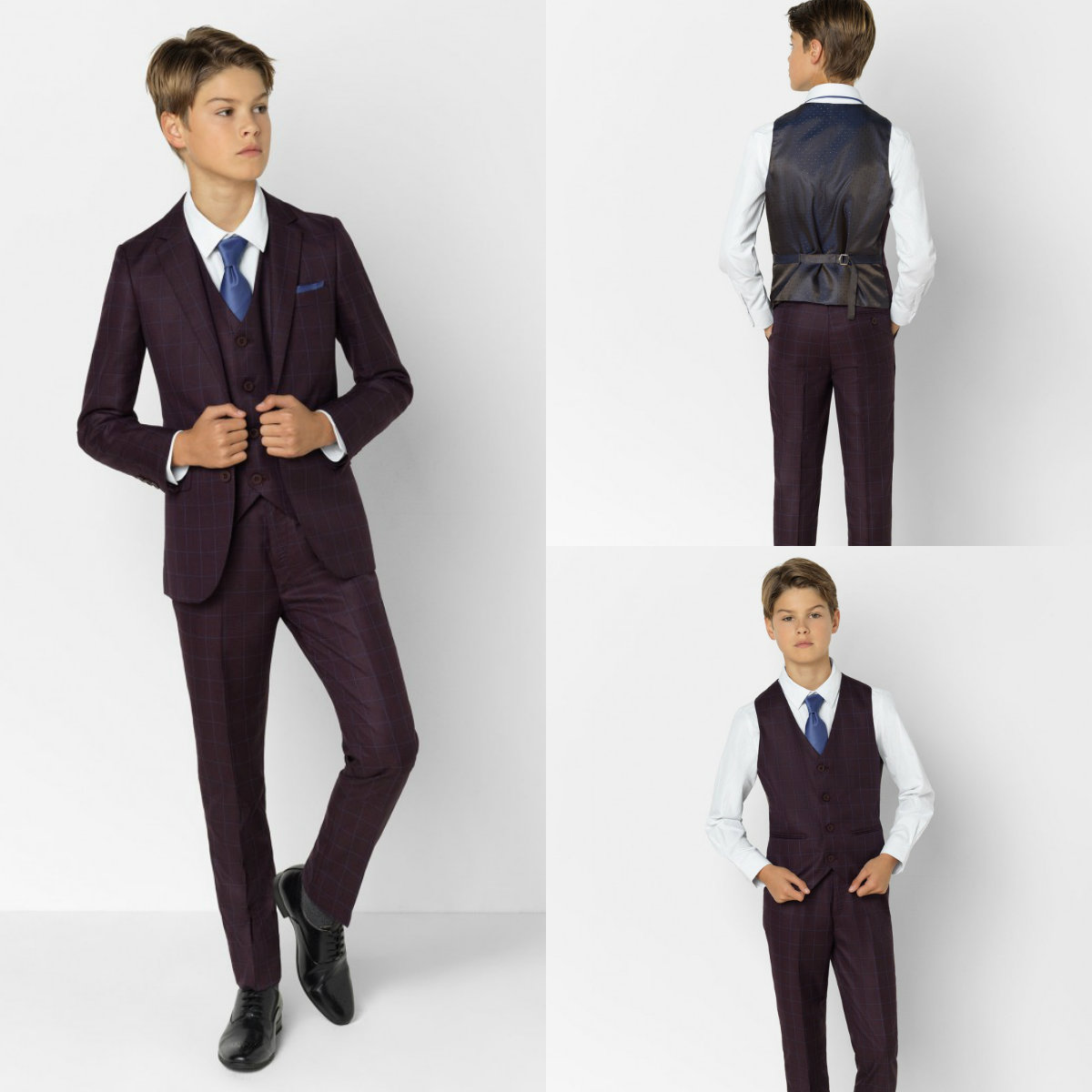 Boys Burgundy Check Suit Dinner Suits Boys Suits Tuxedo for Kids Great Quality Formal Occasion Suits For Little Men Three Pieces Fantastic