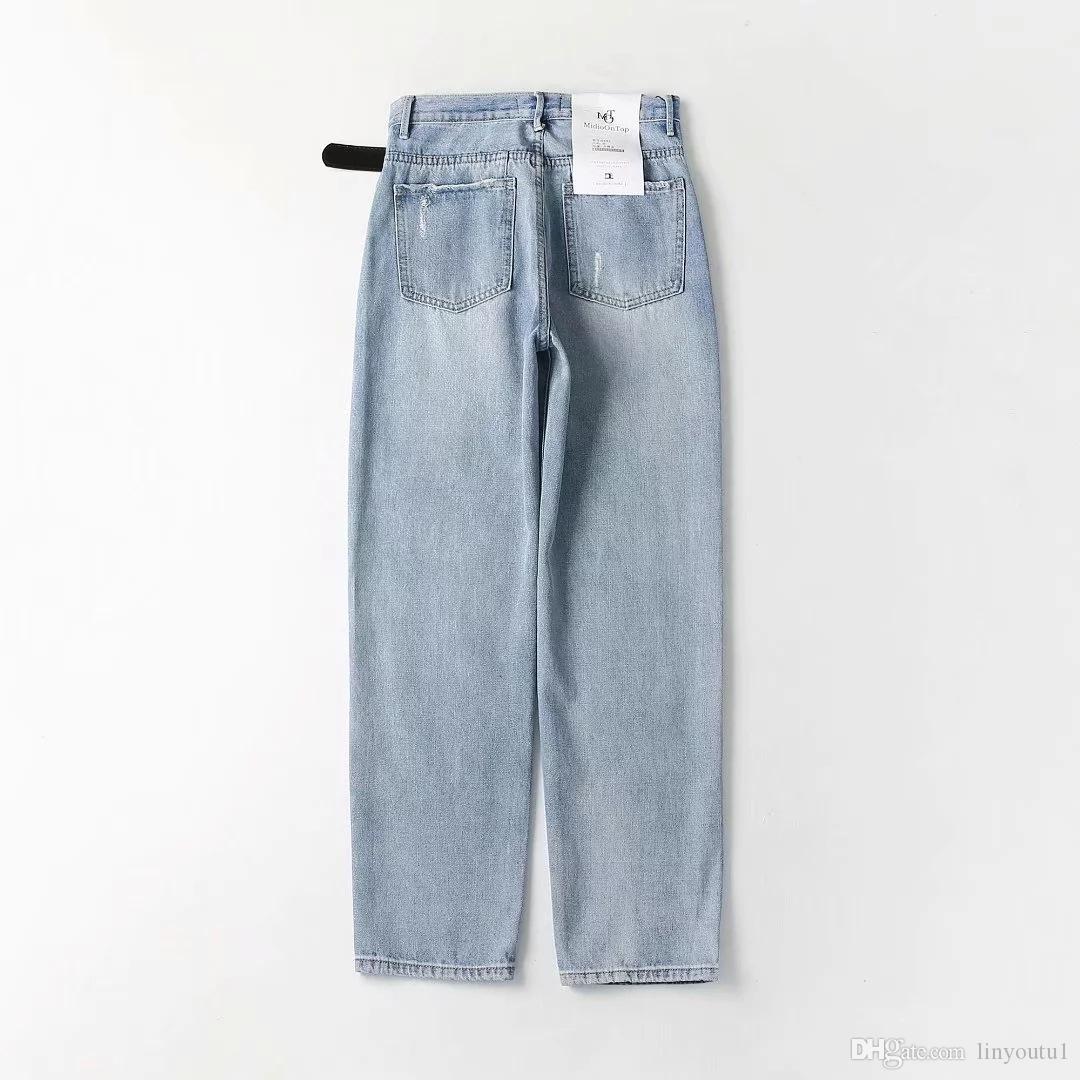 2020 Women Wide Leg Loose Denim Blue Jeans Pant 2018 Female Long Trousers High Waist Chic Female Pants Mom Jeans Korean Style Stretch