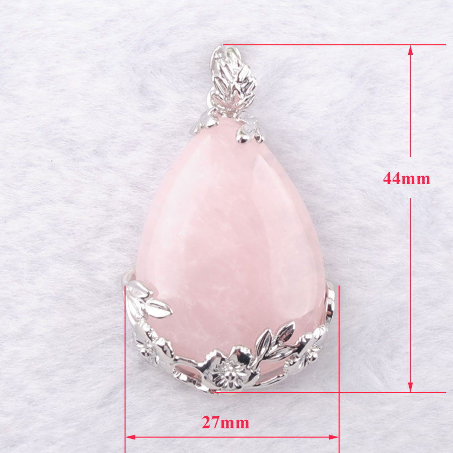 WOJIAER Tear Water Drop Love Natural Rose Quartz Gem Stone Pendant Necklace Reiki Bead Women Jewelry DN3470