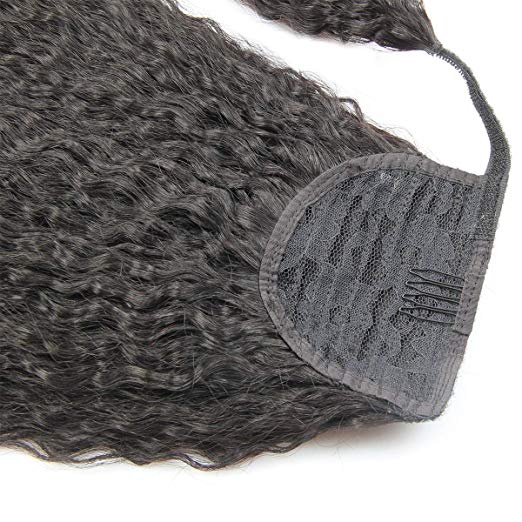 Kinky straight ponytail human hair drawstring hair extension,10-32 inch Wrap around 100% Human Hair ponytail kinky blow out straight #1b