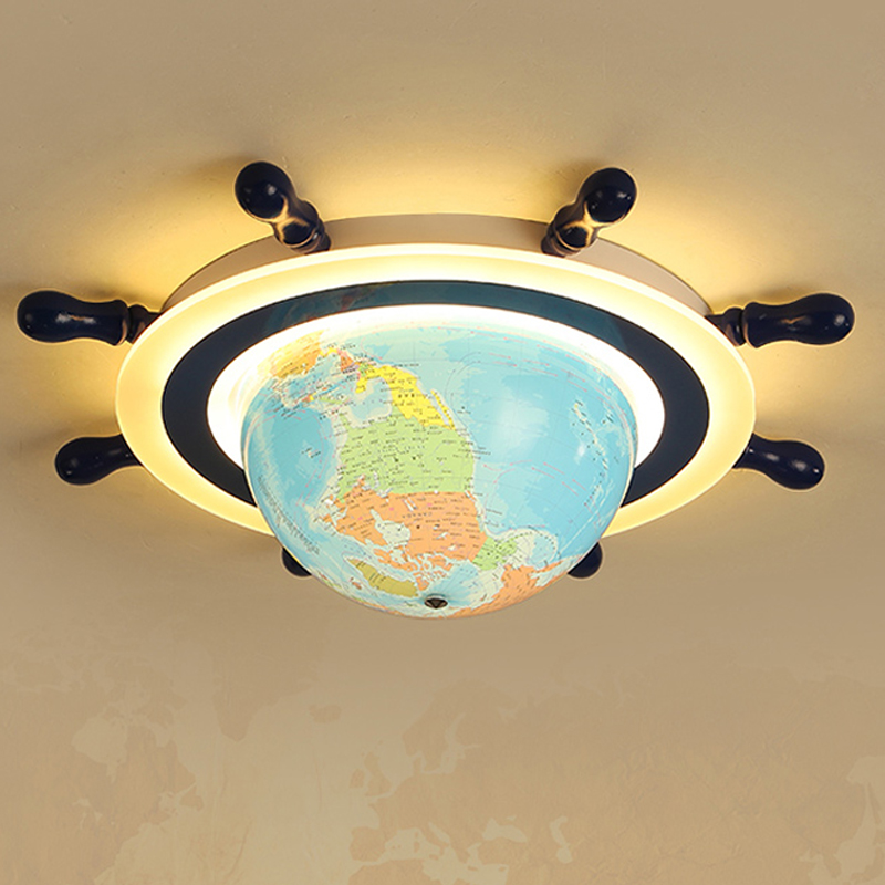 Children's ceiling light with eye protection for bedrooms, featuring a globe design ideal for boys' play areas and kindergarten cartoon-themed lighting fixtures