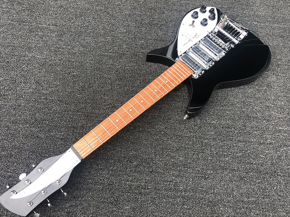 John Lennon 325 Short Scale Length 527mm 6 String Black Electric Guitar Bigs Tremolo, Gloss Paint Fingerboard, 5 Degree Angle Headstock