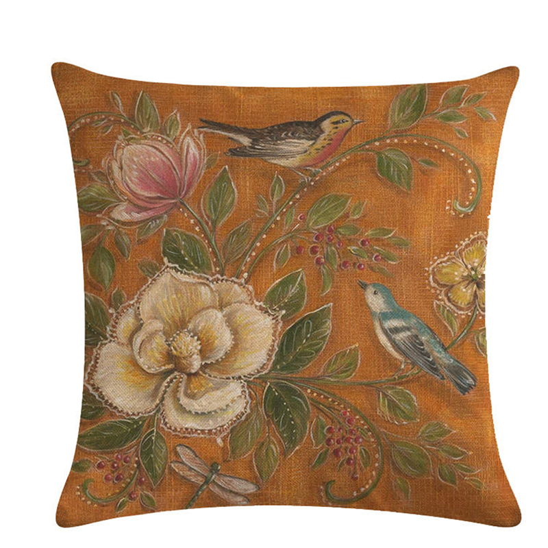 Nordic Style Vintage Flowers And Birds Decorative Cushion Covers 45*45cm Linen Throw Pillow Cover For Sofa Couch Chair Seat Bed