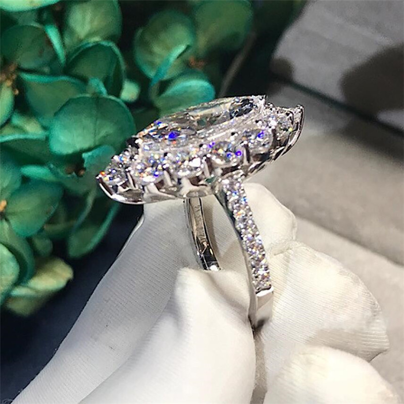 Brand New Vintage Jewelry Sparkling Luxury Jewelry 925 Sterling Silver Marquise Cut White Topaz CZ Diamond Gemstones Women Wedding Band Ring