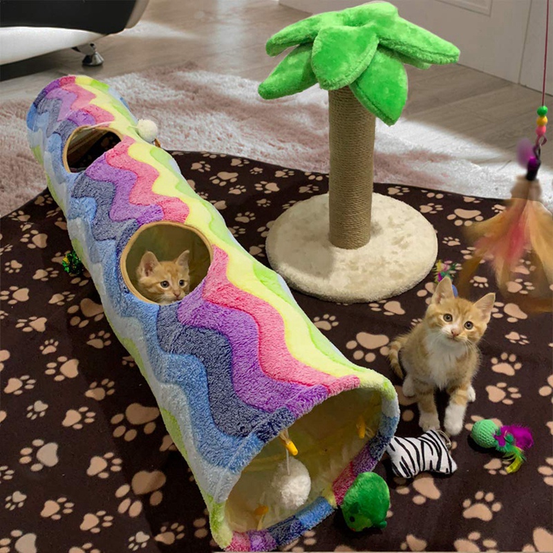 Cat Tunnel Toy Collapsible Tunnel Tube with Plush Balls for Small Pets Rabbits Kittens Ferrets Puppy and Dogs