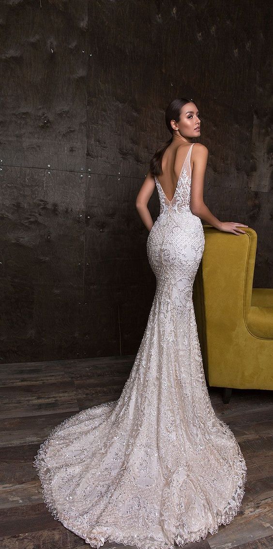 Fabulous Mermaid Dresses V Neck Beading Lace Bridal Gown Vestidos Backless Sweep Train Dubai Wedding Dress Plus Size 0505 0505