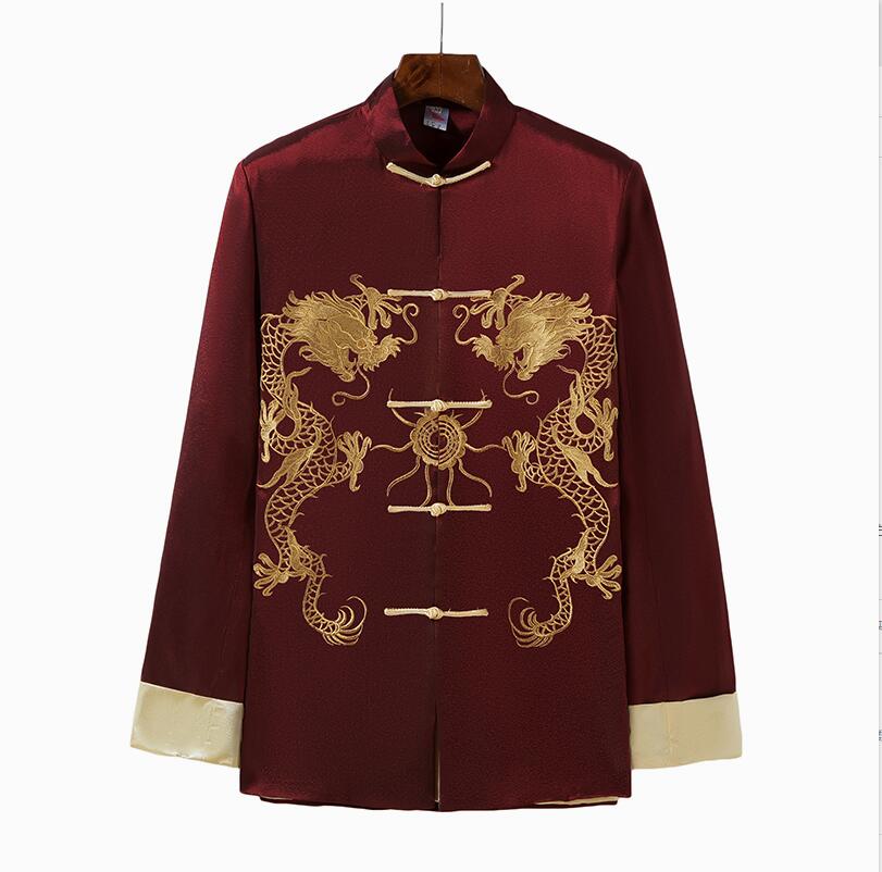 Embroidery Double Dragon coat performance clothing modified tang suit Man clothing Chinese style Jacket cross talk show costume Shirt