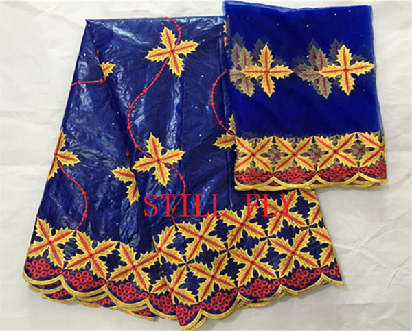 Wholesale- party high quality bazin lace with stones french embroidered tulle lace fabric 5+2yards/lot