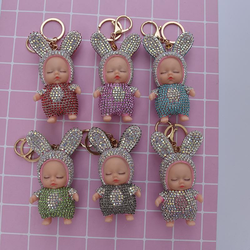 Sleeping Baby Doll Keychain Rhinestone Key Chain Car Keyring Women Key Holder Bag Pendant Charm Accessories