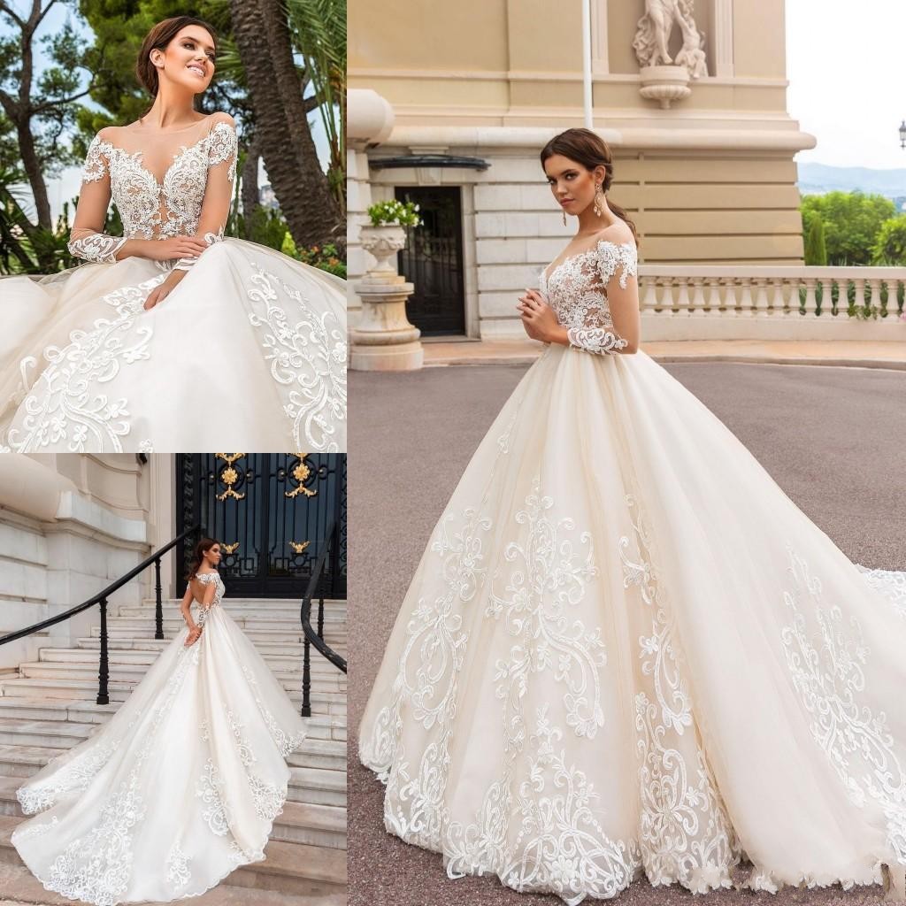 2022 Vintage Long Sleeves Champagne A Line Wedding Dresses Sheer Neckline Lace Appliques Bridal Gown Court Train BA5462, Ivory
2022 Vintage Long Sleeves Champagne A Line Wedding Dresses Sheer Neckline Lace Appliques Bridal Gown Court Train BA5462, Ivory