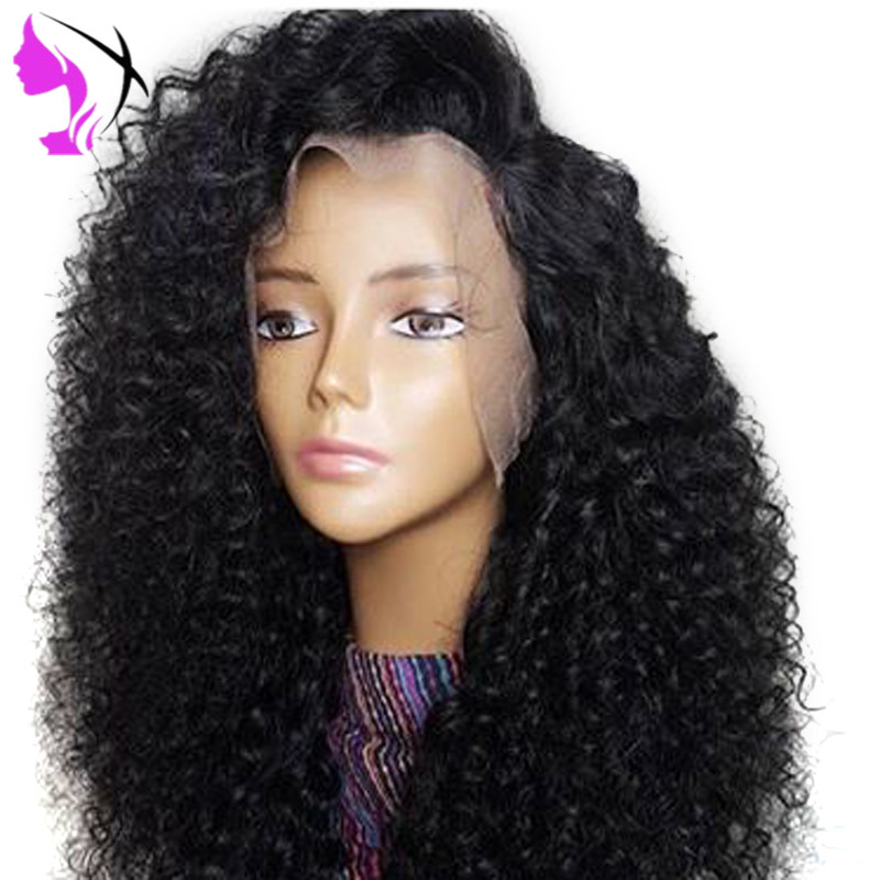 Hotselling full simulation human hair Kinky Curly Wigs 180 Density Black Color Synthetic Lace Front Hair Wig with Baby Hair for women