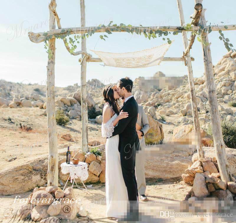 2019 New Designed Bohemian Beach Lace Chiffon Wedding Dress Long Pregnant Women Country Style Western Bridal Gown Custom Made Plus Size