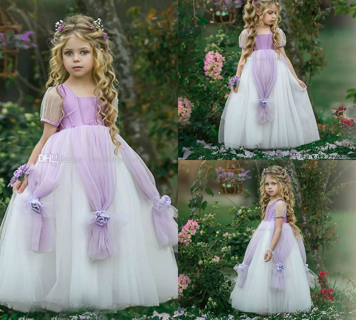 2019 Lovely First Holy Communion Dresses Square Neck Handmade Flowers Toddler Pageant Dresses Lace Ball Flower Girl Dress For Wedding