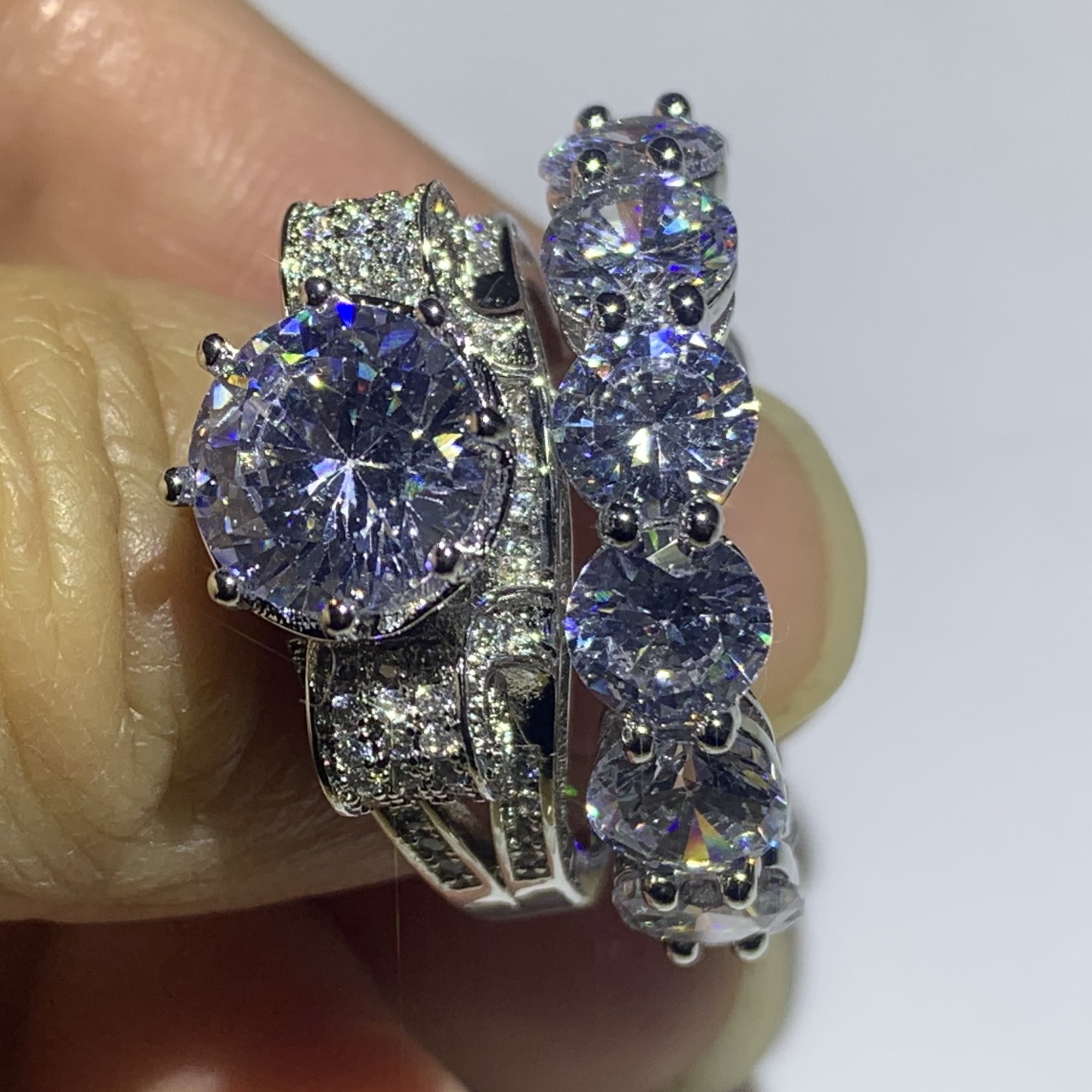 Victoria Wick Sparkling Luxury jewelry 925 Sterling Silver Round Cut White Topaz CZ Diamond Couple Rings Eternity Women Wedding Bridal Ring