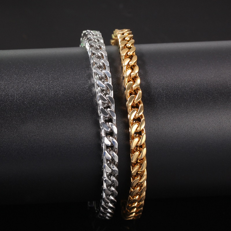 Mens Gold Bracelets Hip Hop Jeweley Gold Silver Plated Cuban Link 316L Stainless Steel Mens Bracelets