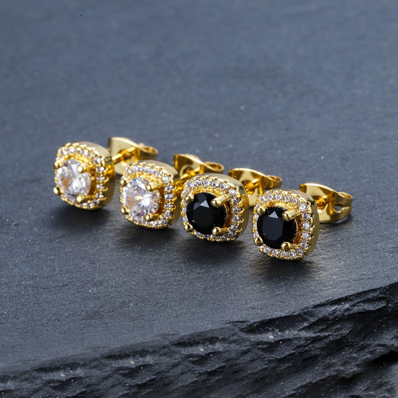 Mens Hip Hop Stud Earrings Jewelry High Quality Fashion Round Gold Silver Black Diamond Earring