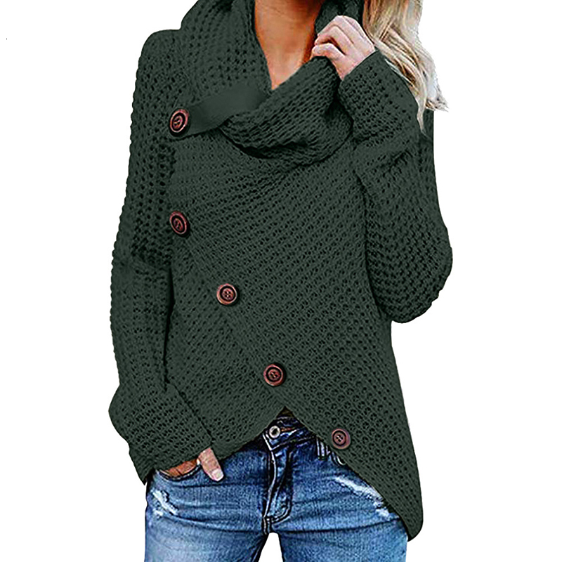 Oversize autumn knitted sweater women turtleneck pullover jumper tops solid button sweater women plus size ladies clothes BDR993 Y191021