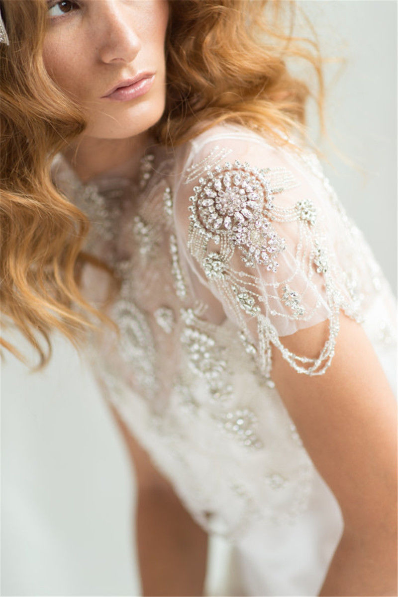 White Ivory Luxury Boleros Rhinestones Crystal Shiny Beading Bridal Jacket Wrap Cape Wedding Dress Custom Made