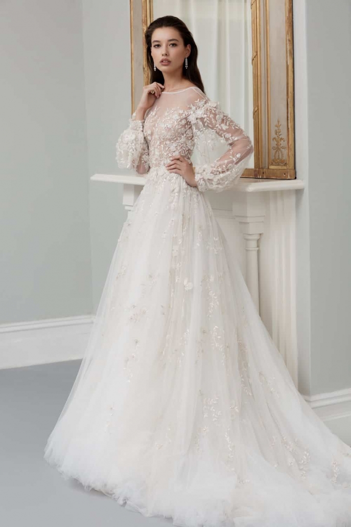 Lace Dresses Jewel Neck 3D ral Appliques A e Long Sleeve Illusion Bodice Beach Wedding Dress Custom Made Bead Bridal Gown