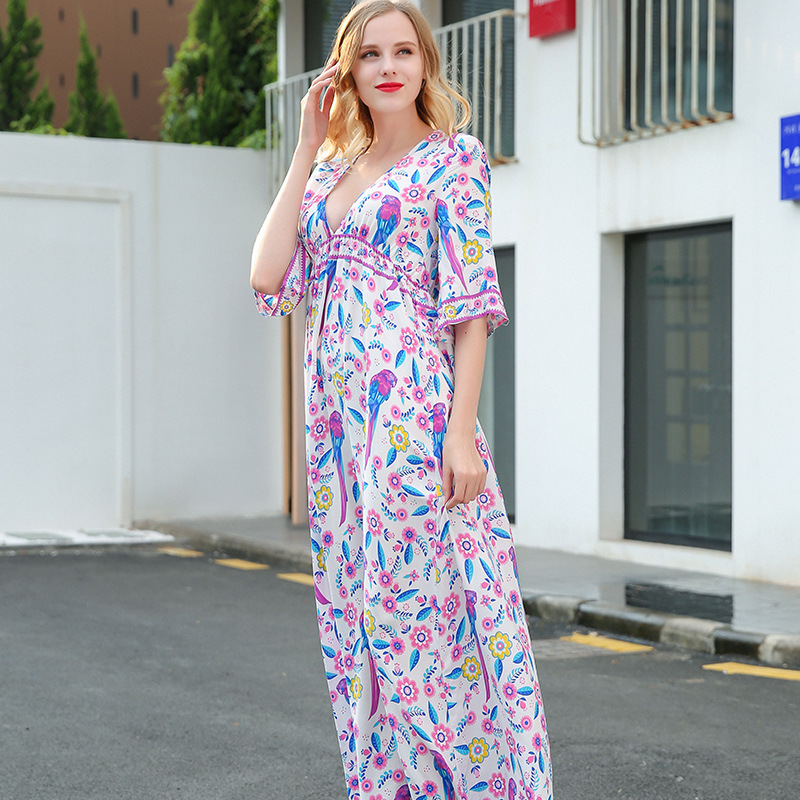 New Women' Casual Dress Fashion V-neck Backless Bat Sleeve Long Skirt High Waist Cotton Print Dresses, Multi
New Women' Casual Dress Fashion V-neck Backless Bat Sleeve Long Skirt High Waist Cotton Print Dresses, Multi