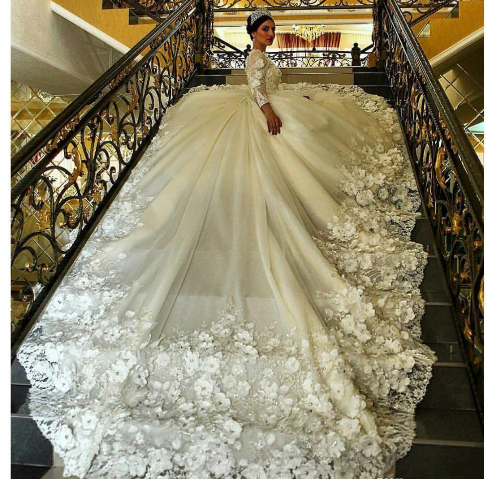 Princess Handmade Wedding Dresses African Saudi Arabic Dubai Gowns Long Sleeves Formal Bride Bridal Plus Size Custom Made