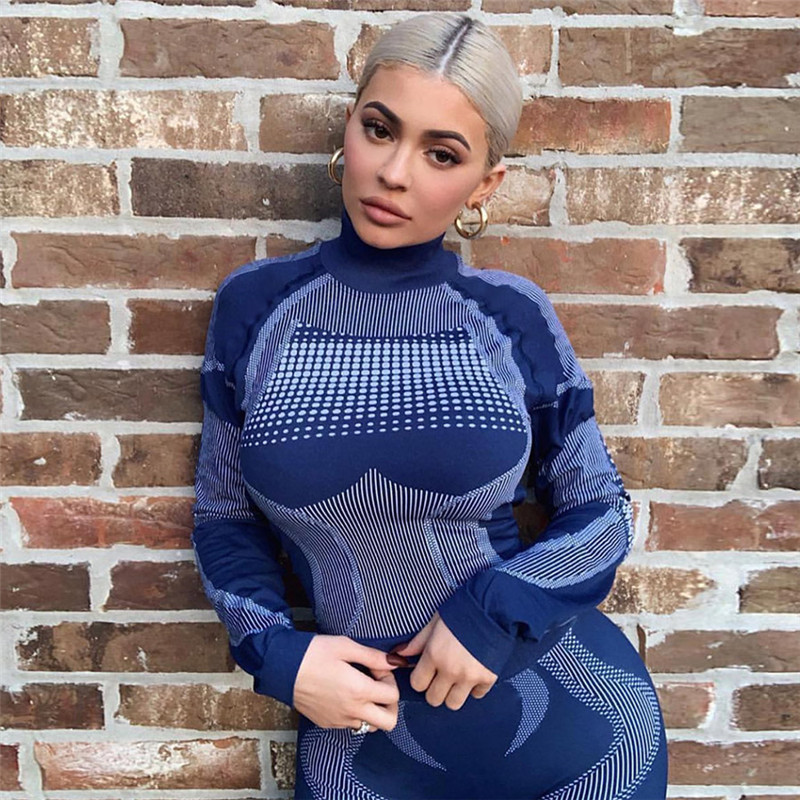 Womens Gym Clothing 2 Piece Fitness Set Turtleneck Sport Crop Top High Waist Leggings 3D Print Yoga Outfits Active Workout Wear