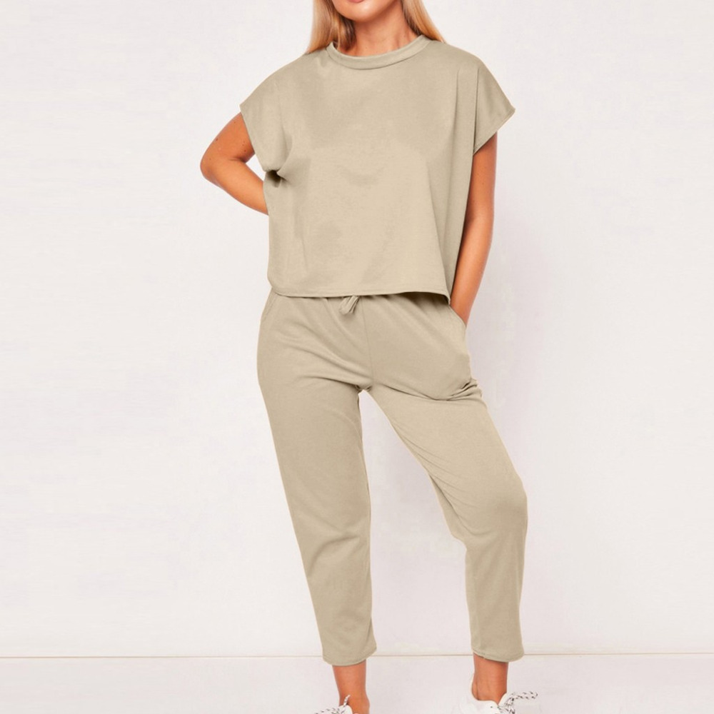 2019 FASHION Womens Summer 2PCS Tracksuits Set Sport Lounge Wear Ladies Casual Tops Pant Suit 2.261