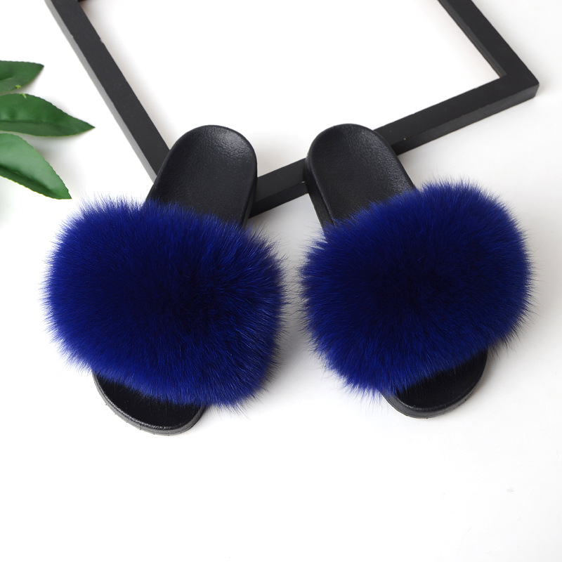 Hot Sale-RASS PLE 2019 Real Fur Slippers Slides Shoes Furry Fuffly Slipper Flip Flops Sandals Sliders Drag Sandal Summer Shoes Women