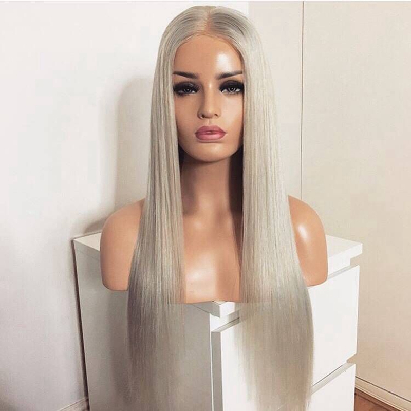 High quality simulation human hair Grey Hair Wigs Long Natural Gray White Silver brazilian Lace Front Wig synthetic hairfor Women African