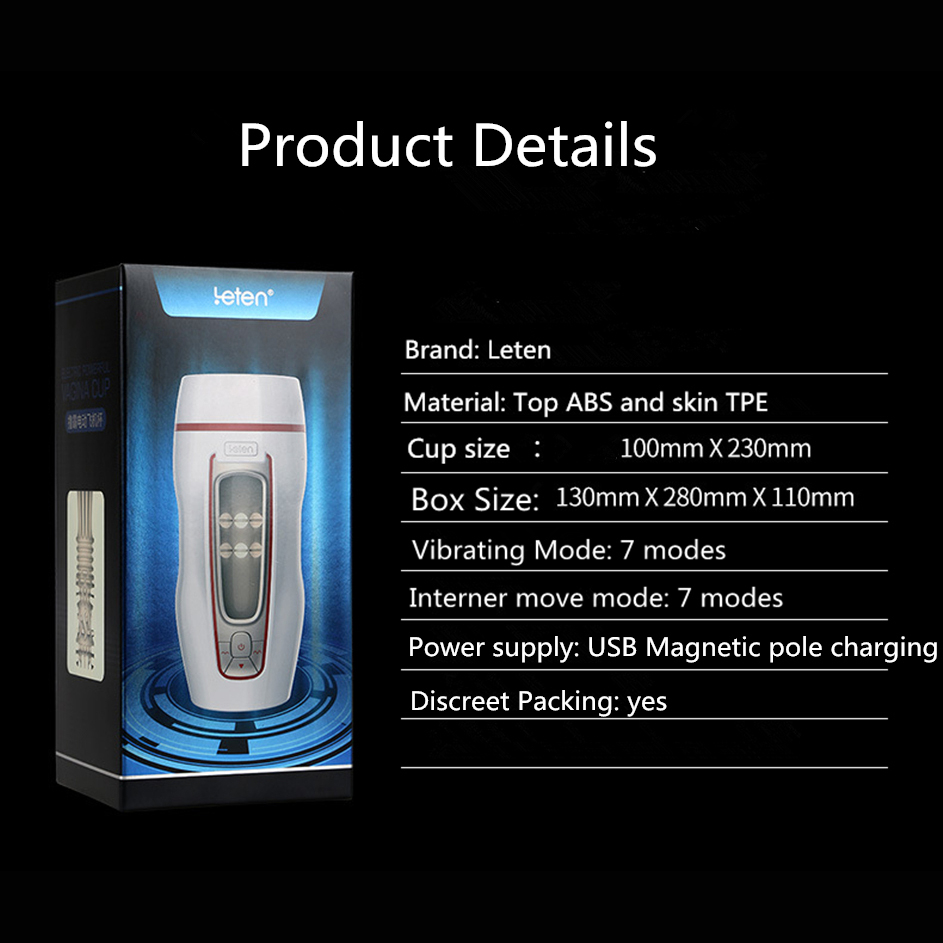 Leten Automatic Male Masturbator Pussy Cup Pocket Artificial Vagina 49 Modes Strong Vibrator Masturbation Sex Toy For Man S919 - view 6